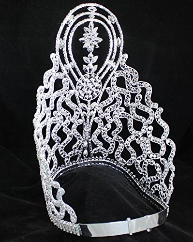 Huge 10 Inches Tall Beauty Queen Crown Tiara Clear Austrian Rhinestone Crystal Pageant Headpiece T1415