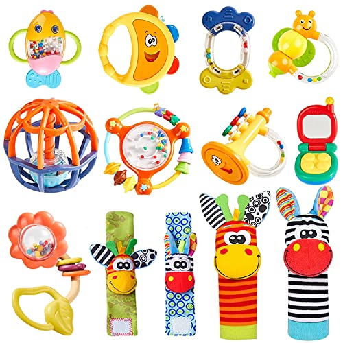 Baby Rattles 0-6 Months,Baby Toys 0-6 Months,Baby Rattle Toys,Teething And Wrist Socks Rattle, Infant Grab And Spin Shake Rattles, Newborn Toys For 0 1 2 3 4 5 6+ Month Babies Boy Girl Bebe #TOP9