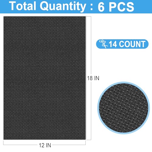 Image of 6 PCS Cross Stitch Aida Fabric 14 Count, 18 by 12 Inch, Classic Reserve Cross Stitch Aida Cloth for Home DIY Embroidery Decoration, Black