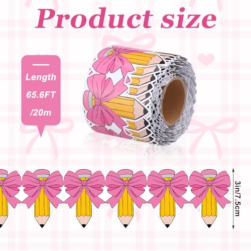 Image of Tenceur 65ft Bow Pencil Classroom Bulletin Board Border Die-Cut Border Trim Back to School Bulletin Board Decor for School Chalkboard Wall Window Door
