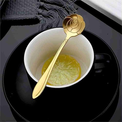 Miniatura 6 de Cuchara de café con flores de rosa de acero inoxidable, cuchara de postre, cuchara de azúcar, cuchara de helado, cuchara para agitar, cuchara de té,