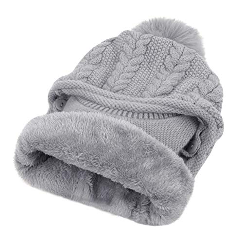 Women Knit Visor Brim Beanie Skull Cap Face Ear Cover Pom Hat Neck Warmer Gaiter Combo Breathable Windproof Winter Cute Cold Weather Snow Ski Balaclava Fleece Mask Hat Christmas New Year Warm Gift #TOP6