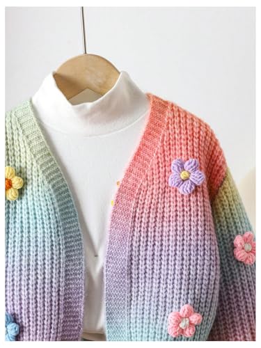 GORGLITTER Girl's 3D Floral Colorful Cardigan Sweaters Long Sleeve Knit Open Front Outwear3