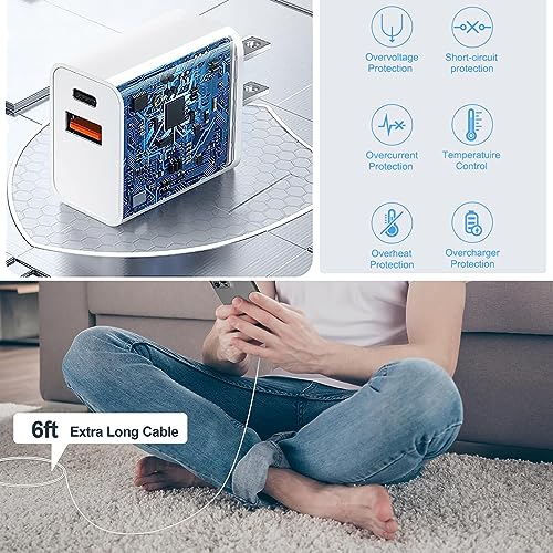 iPhone Fast Charger,[MFi Certified]2Packs 20W Dual Port PD/QC3.0 USB C Wall Charger with 6FT USB C to Lightning Cable Data Sync Cord For Apple iPhone 14 13 12 11 Pro Max X Xr Xs Max 8Plus, AirPods Pro - Thumbnail 3