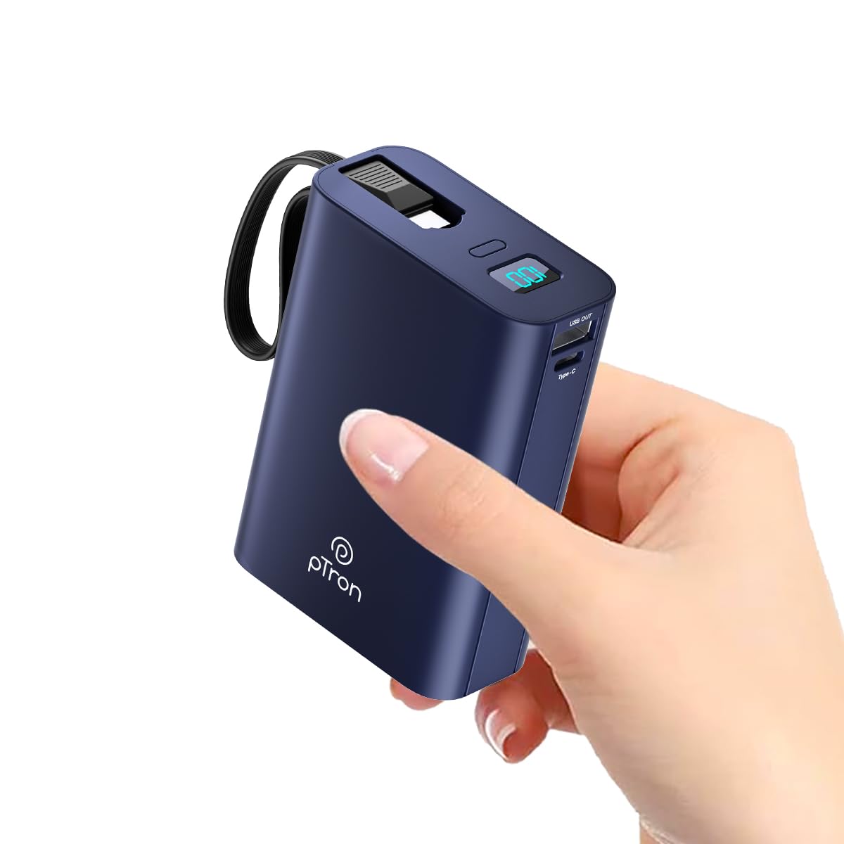 pTron 20000mAh Small Pocket Size Dynamo Ultima Powerbank, USB Type-C Input Hanging Inbuilt Type C Cable, 22.5W Fast Charging, Type C PD & USB Output for iPhone, Android Mobiles & Other Devices (Blue)