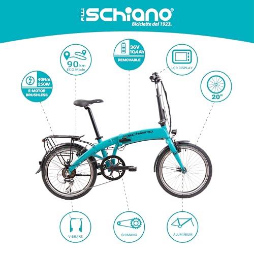 F.lli Schiano Galaxy, E Bike Klappbar 20 Zoll, 36V 10.4Ah Abnehmbarer Akku, Motor 250W 40Nm,...