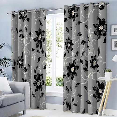 GUCSMN Silver-Gray Luxury Floral Blackout Curtains for Bedroom Living Room,