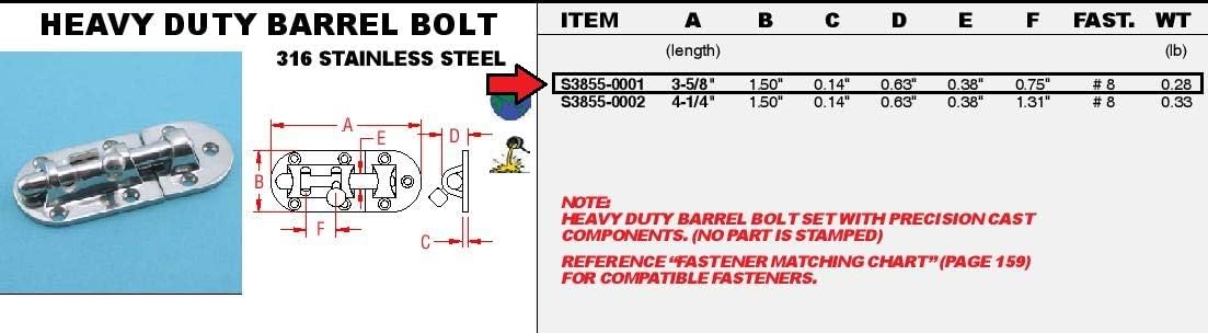 316 Stainless Steel Barrel Bolt for Door 3-5/8" (S3855-0001)