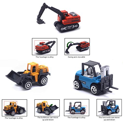 Srliya 6-teiliges Legierungs-Technikfahrzeug-Modellspielzeug, Konstruktionsautos, Spielzeug, Druckguss-Technikfahrzeug-Spielzeugset, Legiertes Metallauto-Spielzeugset für Kleinkinder,