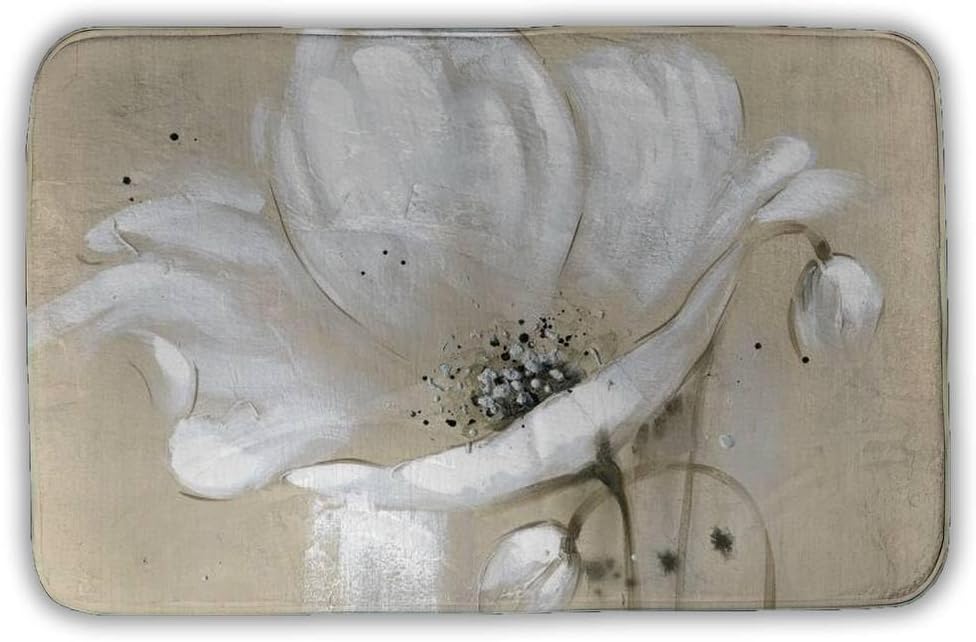 Begin Home Decor 5930-2134-FL25 21 x 34 in. White Abstract Wild Flower Bath Mat - Contemporary Home Decor