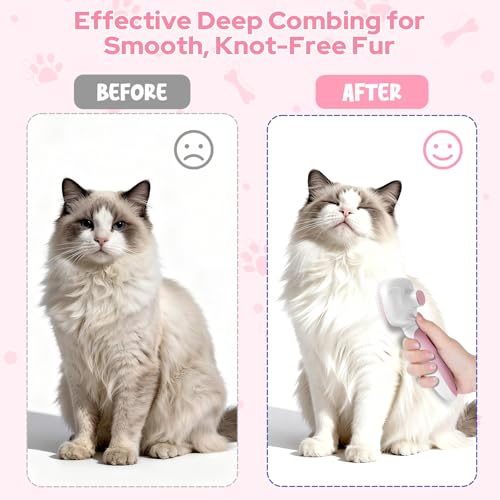 Zivacate Katzenbürste Hundebürste, Selbstreinigende Zupfbürste, Hundekamm Fellbürste Hund Sanft Entfernt Unterwolle, Massage Fellpflege Bürste für Mittel und Langhaar Hunde Katzen - Pink-Weiß
