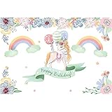 DORCEV 6x4ft Unicorn Birthday Backdrop Watercolor Flowers Plants Rainbow Cloud Fantastic Unicorn Animal Photography Background for Kids Happy Birthday Baby Shower Party Banner Vinyl Studio Props