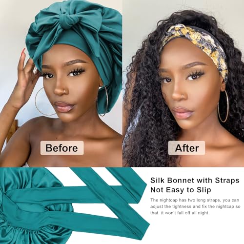 DRESHOW Satin Braid Bonnet for Women Silk Bonnet for Sleeping Sleep Cap with Elastic Tie Band Night Cap for Long Curly Hair Locs - Image 3