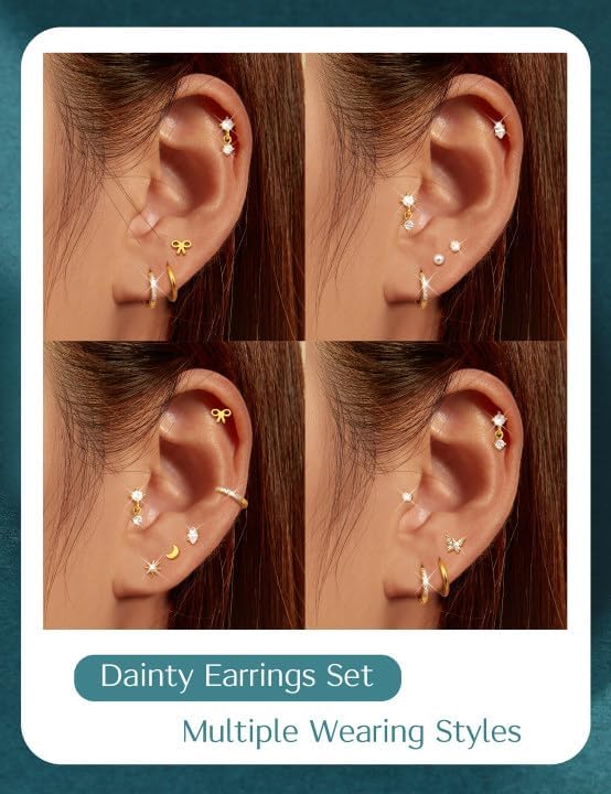 LOLIAS 14K Gold Plated Flat Back Earrings - Hypoallergenic Surgical Stainless Steel Stud Hoop Earrings for Women Girls Cute Stud Earring Set Small Huggie Hoops Cartilage Earring Stacks - Image 4