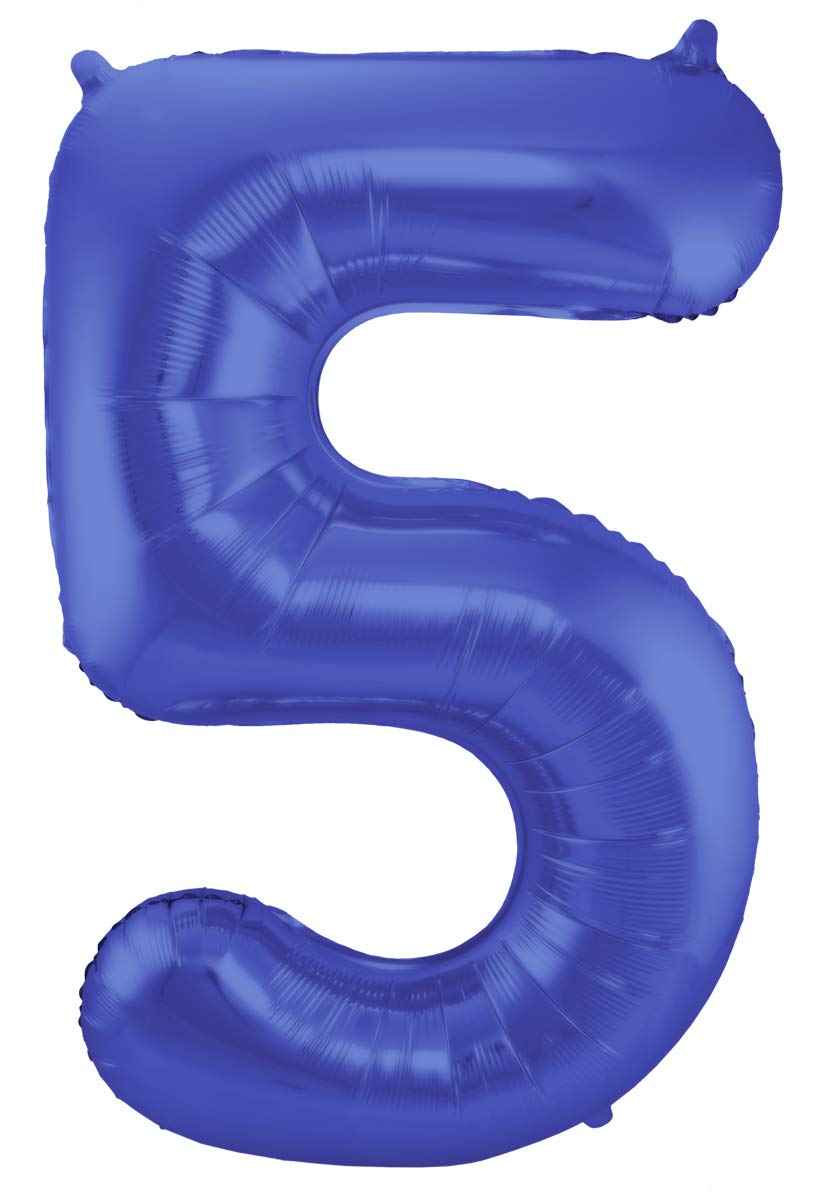 Folat 65925 Zahl Number 5 Metallic Mat Foil Balloon, Blue
