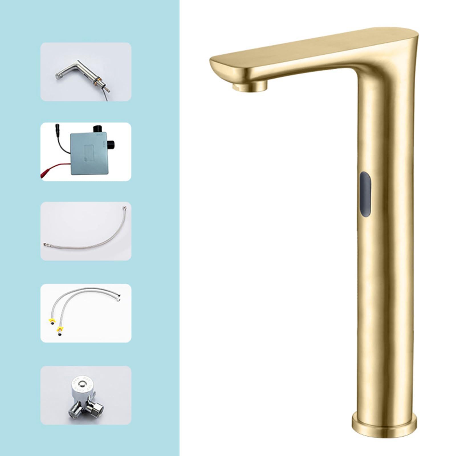 XJTNLB Grifo Sensor Automatico Oro Cepillado Grifo Lavabo Acero Inoxidable Griferia Baño Alto Agua Fría y Caliente