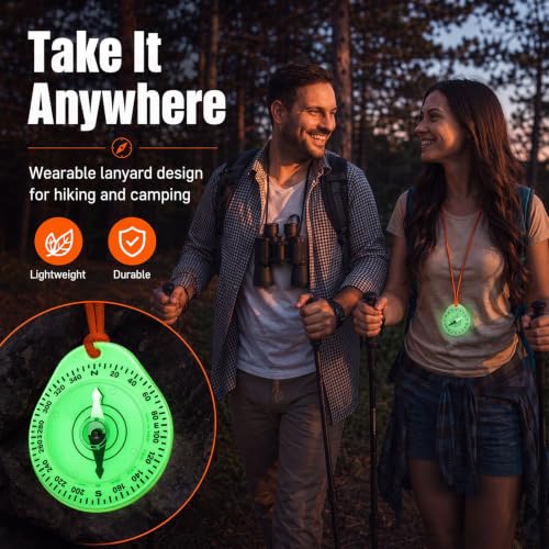 Kingdder 3 Paquetes Brújula Luminiscente en la Oscuridad con Llavero, Brújula Impermeable para Navegación al Aire Libre, Senderismo y Camping miniatura 2