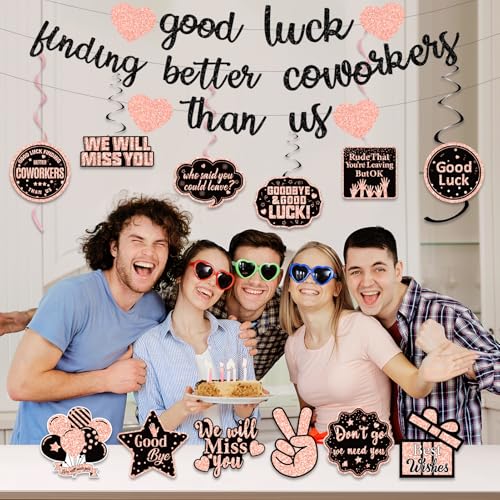 Image of Pre-Strung Good Luck Finding Better Coworkers Than Us Banner, Gold Glitter Going Away Party We Will Miss You Decorations, Great for Goodbye Farewell Job Change Party