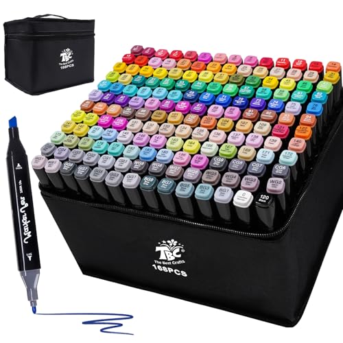 TBC The Best Crafts 168 Farben alkohol marker, doppelseitiger alcohol marker, schnell trocknend und Permanenter alkoholmarker set für Malerei, Design, Manga