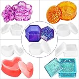 5 MOLDS PACK: Die Box-Harzform, einschließlich Heart Box Mould, Hexagon Epoxy Mould, Square Jewelry Box Mould und Flower Shape Box Mould, Cylinder Mould, insgesamt 5 Arten von Formen mit Deckel.