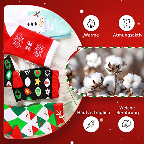 Weihnachtssocken Kuschelsocken Damen Weihnachtsmotiv Weihnachten Festlicher Baumwolle Adventskalender Socken Kinder Christmas Sock Decorations Lustige Winter Warme Bett Socken Geschenke Frauen