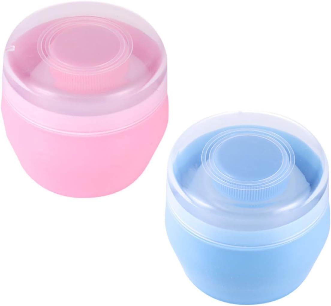 2 Sets Talcum Puff Box Large Capacity Blue Pp Plant Velour