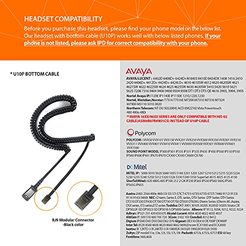 Image of IPD IPH-250 Optimo-X Single Ear Noise Cancelling Call Center /Office Headset with U10P Bottom Cable Works with Aastra,Avaya /Lucent, Nortel, Polycom VVX,Samsung,Mitel and Most of IP Phonesaa‚¬¦ | Office and Call Center, Compatible with Polycom VVX, Aastra, Avaya Digital, Nortel, Samsung, Mitel landline Phones