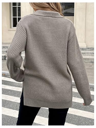 Verdusa Women's Quarter Zip Pullover Sweaters Streetwear Split Ribbed Knit Tops2