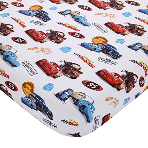 Disney Cars Radiator Springs White, Blue, And Red Lightning Mcqueen And Tow-Mater 4 Piece Toddler Bed Set - Comforter, Fitted Bottom Sheet, Flat Top Sheet And Reversible Pillowcase #TOP2