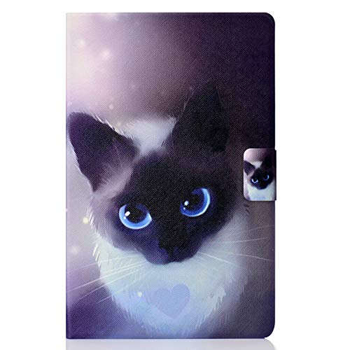 Lspcase Kompatibel für Samsung Galaxy Tab A 10.5 Zoll SM-T590 T595 PU Schutz Hülle Flip Cover Wallet Hardcase im Bookstyle mit Standfunktion Karteneinschub und Magnetverschluß Etui Schwarze Katze Cover
