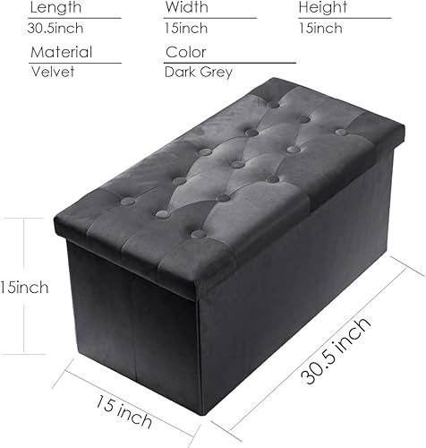 Miniatura 60 de PRANDOM Otomana con almacenamiento [1 unidad] Taburete cuadrado pequeño de terciopelo plegable con tapa para sala de estar, dormitorio, mesa de