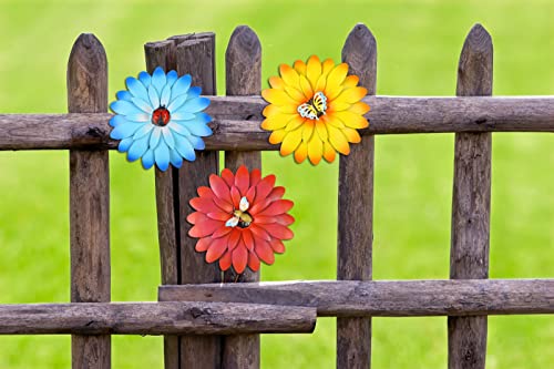 Metal Flowers Outdoor Wall Art Decor, Upgrade Multiple Layer Metal Flower With Movable Mini Butterfly, Bees, Ladybugs For Garden Fence Patio Decor, Unique Iron Floral Art Wall Sculpture Hanging For Indoor, Outdoor #TOP7