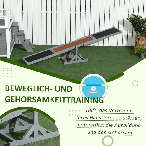 PawHut Hundewippe, Hunde Agility Wippe aus Holz, rutschfest Hunde Agilitäts Rampe für Hunde unter 30 kg, wetterfest Hundetraining Outdoor Hundesport für Balance, 180 x 30 x 30 cm Grau