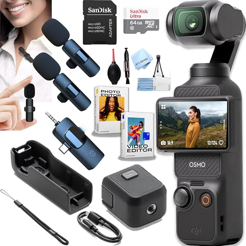 DJI Osmo Pocket 3, Vlogging Camera, 4K/120fps Vlog Camera, 3-Axis Stabilization, Face/Object Tracking, + 64GB Memory, 2p - Detailed View