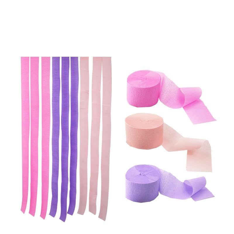 Namzi Crepe Paper Streamers 3 Rolls, Pack of Pink?Purple?Skin Colour Crepe Paper for Birthday Decorations, Baby Shower Decorations (1.8 Inch x 72 Ft/Roll)