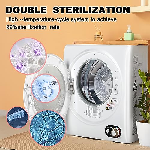 Image of Elevon Compact Laundry Dryer, 2.5 cu ft Front Load Stainless Steel Clothes Dryers with Exhaust Pipe, 1400W, Control Panel Four-Function Portable Dryer For Apartments, Home, Dorm, White /Black