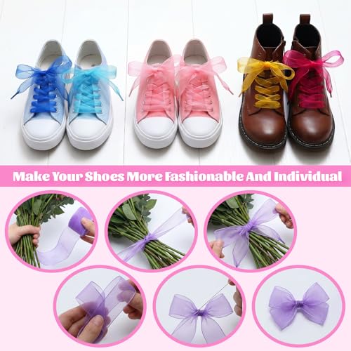 Norme 32 Pairs 47" Flat Ribbon Shoe Laces Bulk for Women Colorful Wide Shoestrings Laces for Sneakers Skate Boots(Snow Yarn,Rainbow) by Norme - Image 8