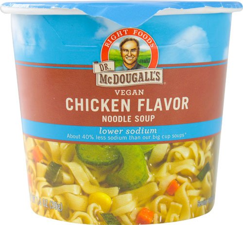 Dr. McDougall's - Taza de sopa vegana con bajo contenido de sodio y fideos de pollo - 1.4 oz - 2 unidades disponible en Yaxa Peru