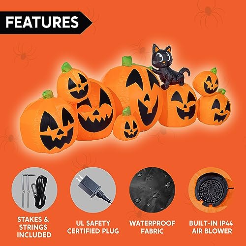 Image of Joiedomi 10 FT Long Halloween Inflatables Outdoor Decorations, Blow Ups Inflatable Pumpkin for Yard with Witch's Cat, 8 Pcs Blow Up Pumpkin Decor for Halloween Decorations Outside