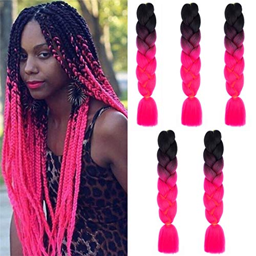 Kanekalon Ombre Braiding hair synthetic Crochet braids twist 24inch 5pcs/lot 100g Ombre two three tone Jumbo braid hair extensions Dreadlocks (black-peach)