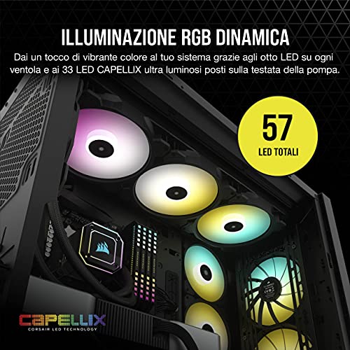 iCUE H170i ELITE CAPELLIX Sistema di Raffreddamento a Liquido per CPU (33 LED RGB CAPELLIX Ultra-Lumino, Radiatore 420mm, Tre Ventole PWM a Magnetica 140 mm, iCUE COMMANDER CORE incluso) - Sistema di raffreddamento - Immagine 3