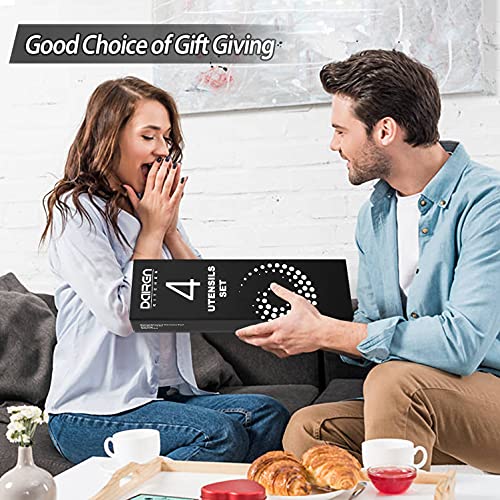 Pack Of 4 Large Silicone Cooking Spatulas And Spoons, Slotted And Solid Stainless Steel Cooking Utensils Set, Non-Stick Heat Resistant Kitchen For Baking, Fried, Stir-Fry, Mixing, Serving (Black) #TOP7