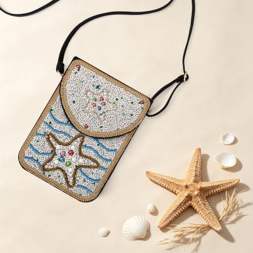 Image of Small Beaded Crossbody Bag for Women, Boho Cell Phone Shoulder Purse Wallet with Handcrafted Colorful Beads
