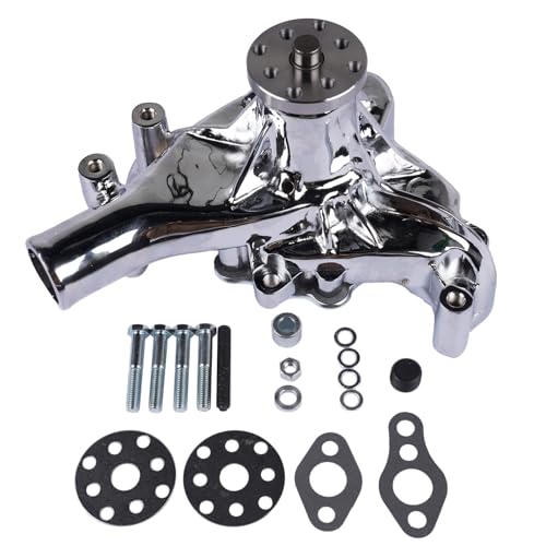 NEWZQ Aluminum Water Pump High Volume Chrome Replacement for Chevy SBC 283 305 327 350 383 400 1969-1987 Light Duty Trucks V8 1973-1989