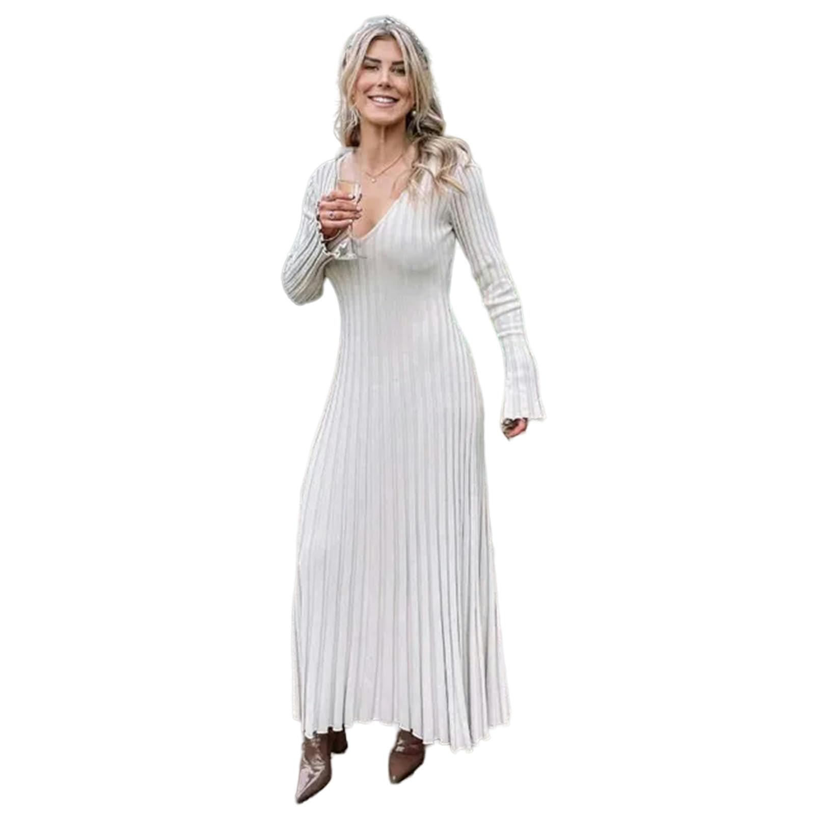 Sukienka kopertowa damska jednolity beżowy biały czarny kolor moda codzienna sukienka sweter z dzianiny S ~ 2XL