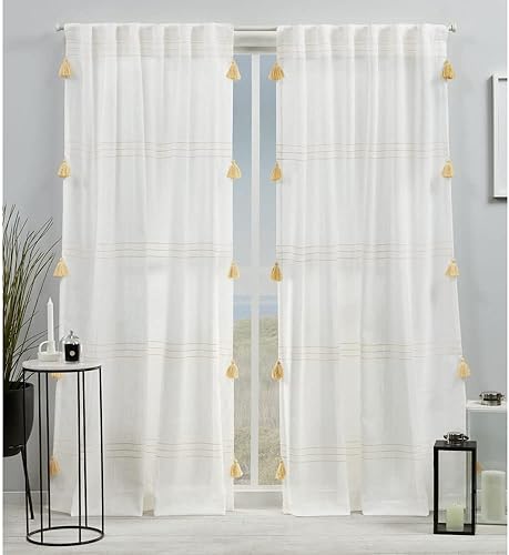 Exclusive Home Demi - Par de paneles de cortinas con pestañas ocultas para filtrar la luz, 54 x 96 pulgadas, amarillo, juego de 2