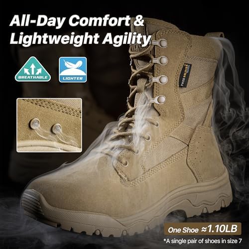 FREE SOLDIER Men's Tactical Boots 8 Inches Lightweight Combat Boots Durable Suede Leather Military Work Boots Desert Boots (Tan, 10.5) - 1