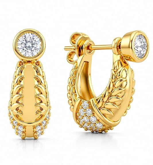 Gold Plated Bali Huggie Hoop Earrings with CZ Stones | Stylish Round Hoop Earrings for Men & Boys | Screw Back Daily Wear Fashion Jewellery | 1 Pair-picture-22