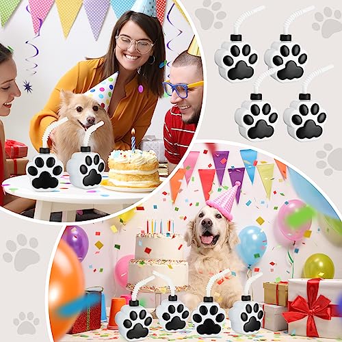 Zubebe 12 Pcs Dog Paw Cups with Straws and Lids Bulk 10 oz Plastic Reusable Pup Cups for Dogs Cute Paw Print Straw Cup Puppy Birthday Party Decoration for Puppy Pals Patrol Party Favors Supplies - Thumbnail 5