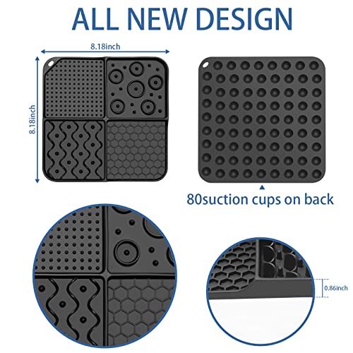 Lick Mat For Dogs/Cats Slow Feeder Dog Bowls For Pet Dry/Wet Food With 80 Suction Cups Anxiety Relief Dog Lick Pads 8.1''X8.1''X0.86'' Black #TOP1